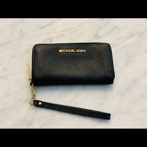 Michael Kors Black Leather Wristlet Wallet